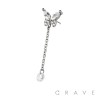 316L SURGICAL STEEL THREADLESS PUSH IN BUTTERFLY ROUND BEZEL CHAIN CZ TOP PART